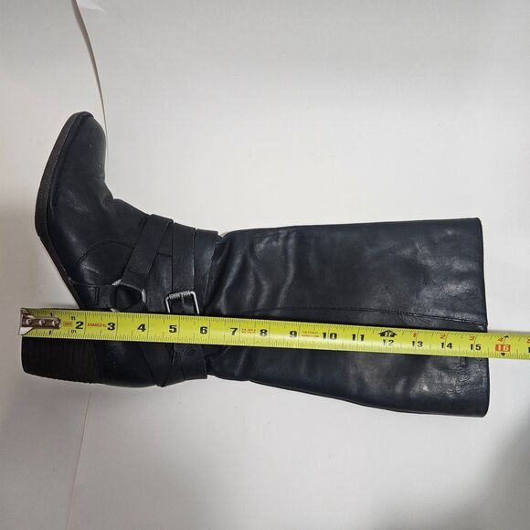 Naya Gazelle Leather Boots Black Block Heel Mid Calf 7.5 Women's Bikercore - Picture 6 of 13